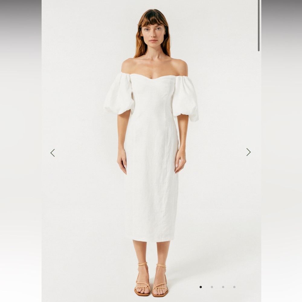 RHODE Karima Linen Off-The-Shoulder Midi-Dress NWT